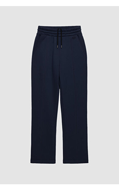 TommyLife Lacivert Geniş Paça Ön Dikiş Detaylı Battal Büyük Beden Kadın Eşofman Altı - 94654