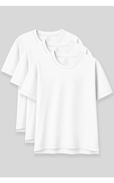 TommyLife Oversize Fit Basic O Yaka 3lü Paket Beyaz Kadın T-Shirt  97285