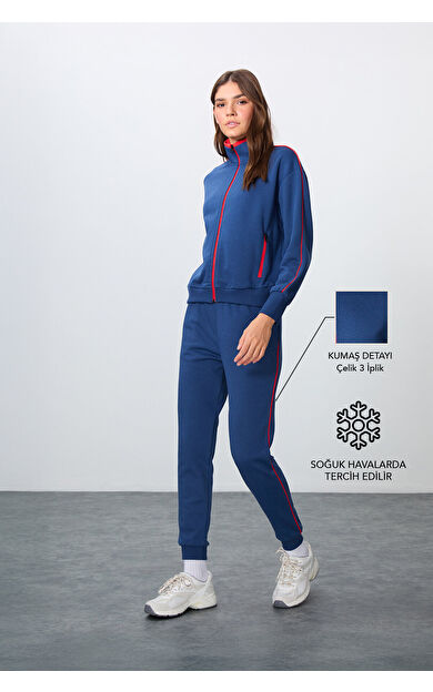 TommyLife Parlament Kompakt Pamuklu Kalın Pürüzsüz Dokulu Dik Yaka Oversize Fit Kadın Eşofman Takım - 95340