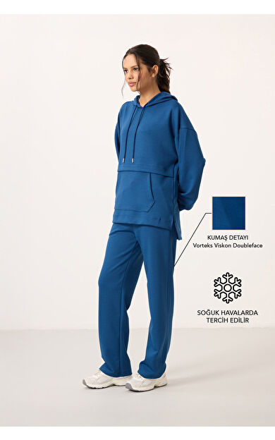 TommyLife Parlament Yumuşak Dokulu Kapüşonlu Oversize Kadın Eşofman Tunik Takım - 95348