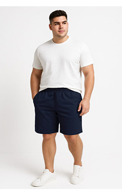 TommyLife Lacivert Rahat Form Bağcıklı Cep Detaylı Battal Büyük Beden Erkek Şort - 81297