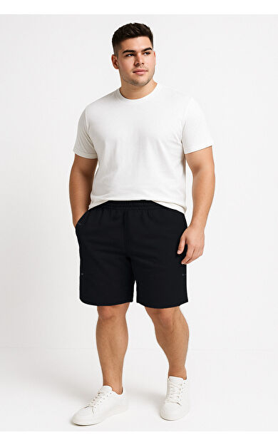 TommyLife Siyah Rahat Form Bağcıklı Cep Detaylı Battal Büyük Beden Erkek Şort - 81297