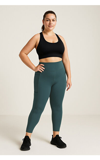 TommyLife Orman Yeşili Esnek Standart Fit Performans Battal Büyük Beden Kadın Tayt - 94652