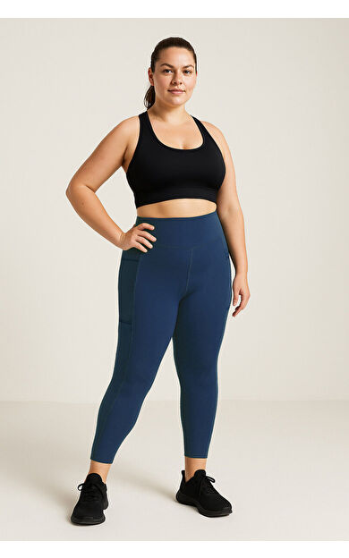 TommyLife İndigo Esnek Standart Fit Performans Battal Büyük Beden Kadın Tayt - 94652