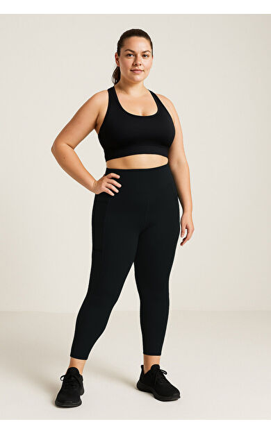 TommyLife Siyah Esnek Standart Fit Performans Battal Büyük Beden Kadın Tayt - 94652