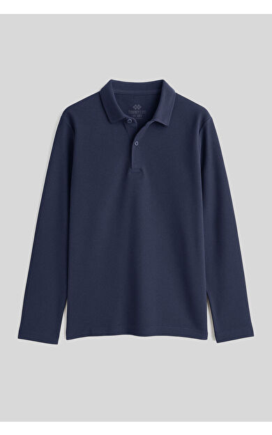 TommyLife Lacivert Polo Yaka Basic Uzun Kollu Erkek Çocuk T-Shirt - 11170