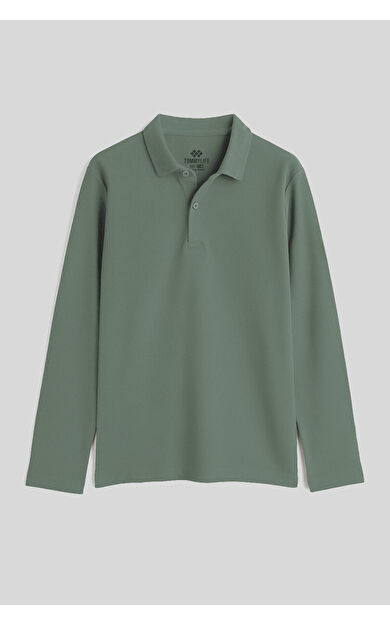 TommyLife Çağla Polo Yaka Basic Uzun Kollu Erkek Çocuk T-Shirt - 11170
