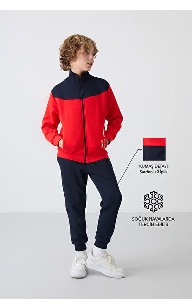 TommyLife Fiesta-Lacivert Pamuklu Kalın İçi Tüylü Standart Fit Nakışlı Erkek Çocuk Eşofman Takım - 11240