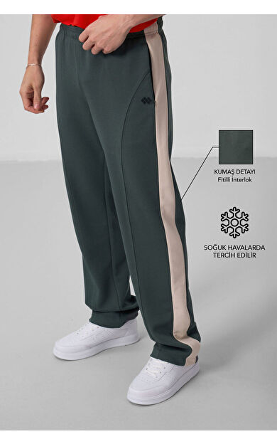 TommyLife Haki Yüzeyi Dokulu Standart Fit Palazzo Erkek Pantolon - 82171