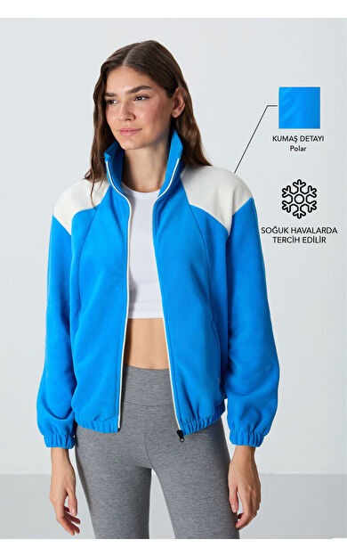 TommyLife Saks Kalın Yumuşak Dokulu Dik Yaka Oversize Nakışlı Polar Kadın Sweatshirt - 97293