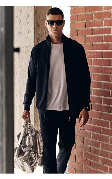 TommyLife Lacivert Pamuklu Kalın Yumuşak Dokulu Comfort Fit Basic Erkek Eşofman Takım - 85260