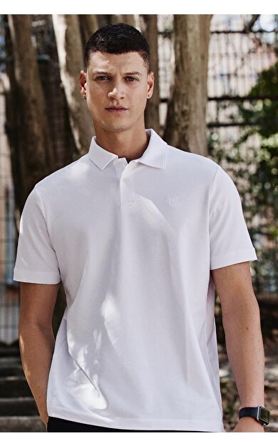 TommyLife Beyaz Standart Kalıp Basic Polo Yaka Erkek T-Shirt - 87768