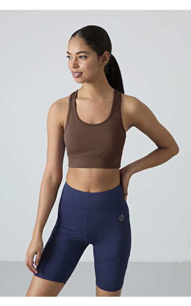 TommyLife Kahverengi Sırt Detaylı Dar Kalıp U Yaka Kadın Spor Büstiyer - 97120