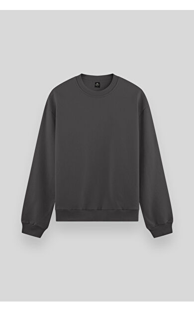 TommyLife Koyu Gri Basic O Yaka Rahat Form Erkek Sweatshirt - 88053