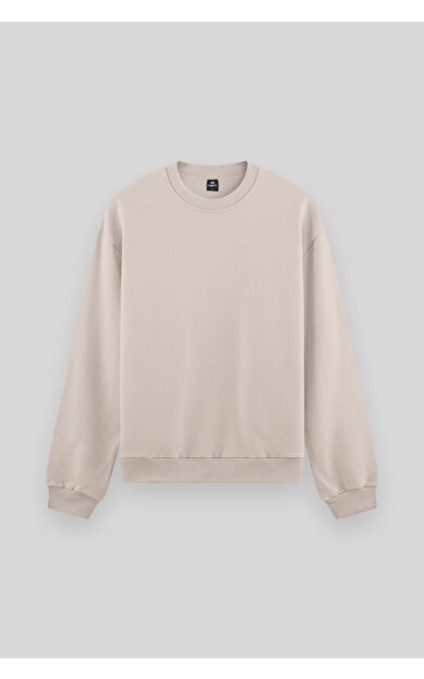 TommyLife Bej Basic O Yaka Rahat Form Erkek Sweatshirt - 88053