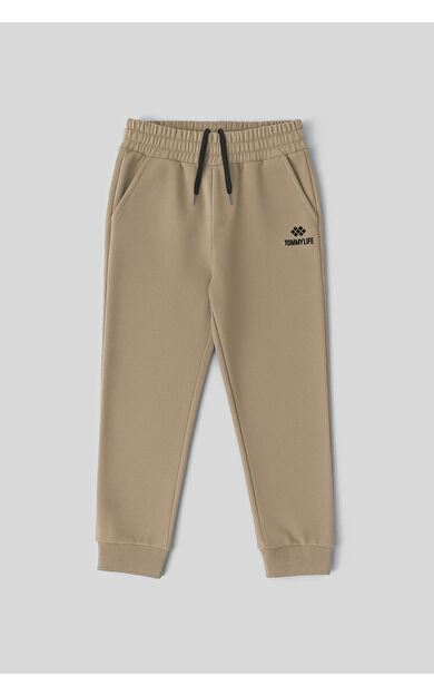TommyLife Koyu Bej Standart Fit Manşetli İnce Erkek Çocuk Eşofman Alt - 11062