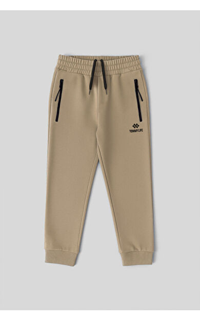 TommyLife Koyu Bej Fermuarlı Standart Fit İnce Erkek Çocuk Eşofman Alt - 64042