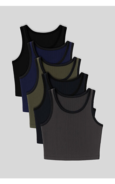 TommyLife Basic U Yaka 5li Paket Kadın Crop Top Atlet - 97160