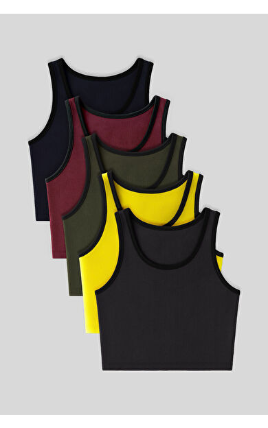 TommyLife Basic U Yaka 5li Paket Kadın Crop Top Atlet - 97162