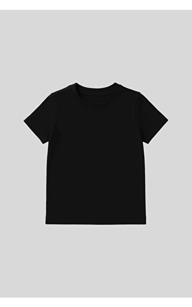 TommyLife Siyah O Yaka Standart Fit Basic Unisex Çocuk T-Shirt - 11328