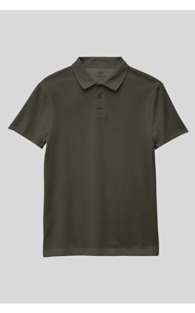 TommyLife Haki Polo Yaka Standart Fit Basic Unisex T-Shirt - 11330