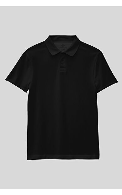 TommyLife Siyah Polo Yaka Standart Fit Basic Unisex T-Shirt - 11330