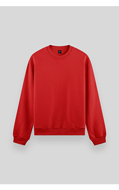 TommyLife Kırmızı Basic O Yaka Rahat Form Erkek Sweatshirt - 88053