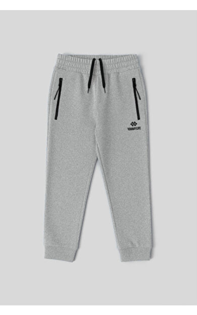 TommyLife Gri Melanj Fermuarlı Standart Fit İnce Erkek Çocuk Eşofman Alt - 64042