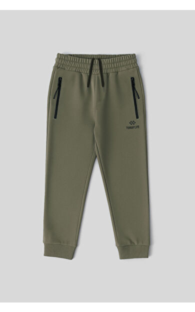 TommyLife Haki Fermuarlı Standart Fit İnce Erkek Çocuk Eşofman Alt - 64042