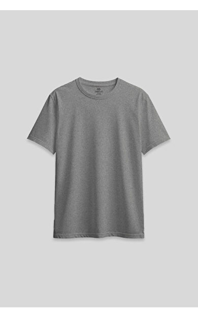 TommyLife Gri Melanj O Yaka Standart Fit Basic Kadın T-Shirt - 97311