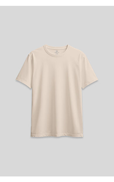 TommyLife Bej O Yaka Standart Fit Basic Kadın T-Shirt - 97311