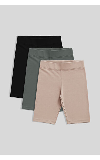 TommyLife Standart Fit Basic 3lü Paket Siyah-Haki-Koyu Bej Kız Çocuk Tayt - 75188