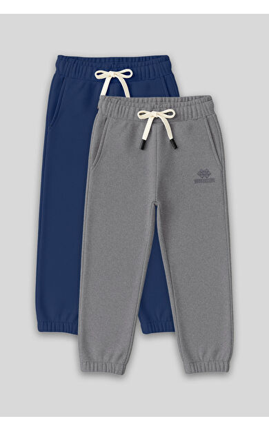 TommyLife Standart Fit Basic 2li Paket Parlament-Gri Melanj Erkek Çocuk Eşofman Alt - 11225