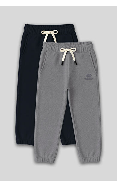 TommyLife Standart Fit Basic 2li Paket Lacivert-Gri Melanj Erkek Çocuk Eşofman Alt - 11225