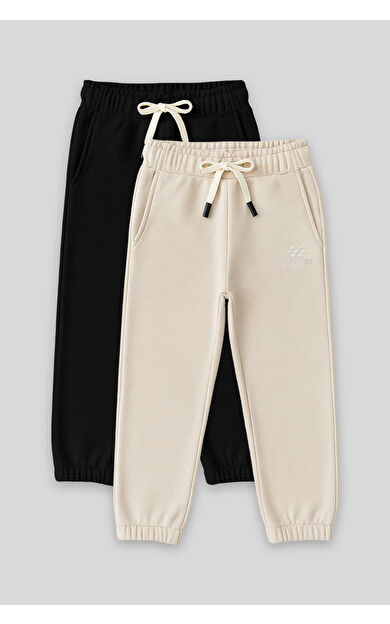 TommyLife Standart Fit Basic 2li Paket Siyah-Bej Erkek Çocuk Eşofman Alt - 11225