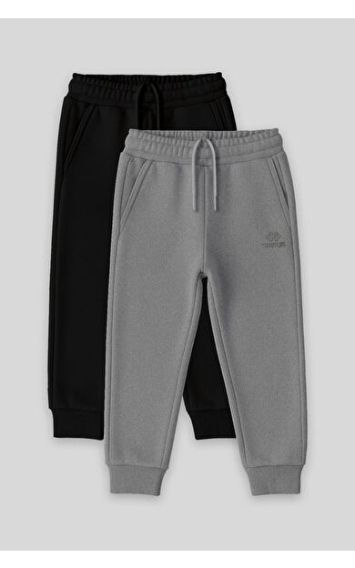 TommyLife Standart Fit Basic 2li Paket Siyah-Gri Melanj Erkek Çocuk Eşofman Alt - 11224