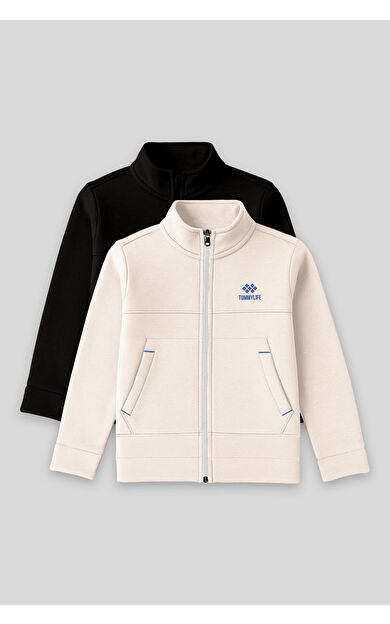 TommyLife Standart Fit 2li Paket Siyah-Bej Erkek Çocuk Sweatshirt - 11245