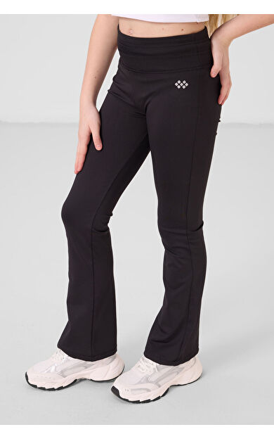 TommyLife Siyah Esnek Standart Fit Basic Performans İspanyol Paça Kız Çocuk Tayt - 75193