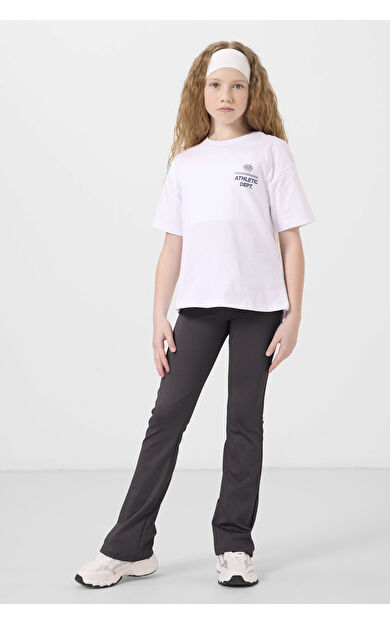 TommyLife Antrasit Esnek Standart Fit Basic Performans İspanyol Paça Kız Çocuk Tayt - 75193