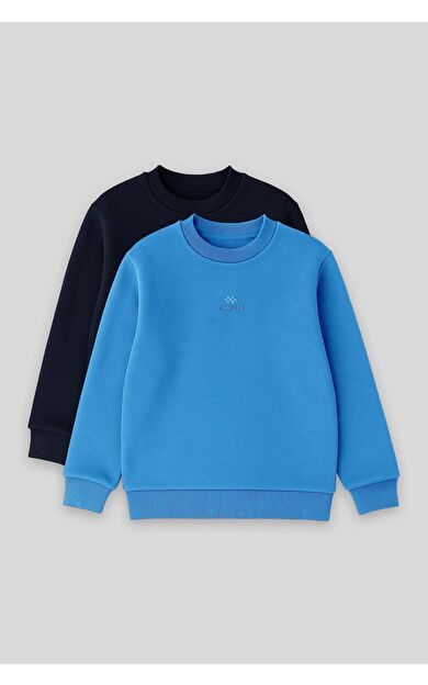 TommyLife Standart Fit 2li Paket Lacivert-Saks Erkek Çocuk Sweatshirt - 11232