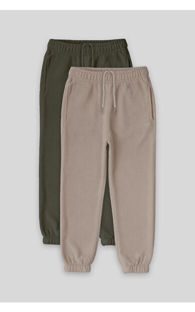 TommyLife Standart Fit 2li Paket Haki-Koyu Bej Kız Çocuk Eşofman Alt - 75155