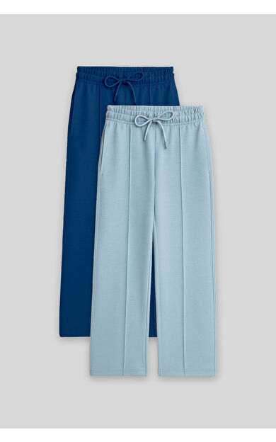 TommyLife Standart Fit 2li Paket Açık Mavi-Parlament Kız Çocuk Eşofman Alt -75144
