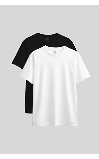 TommyLife Standart Fit Basic O Yaka 2li Paket Siyah-Beyaz Kadın T-Shirt - 97311