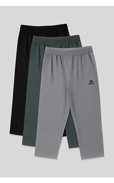 TommyLife Standart Fit 3lü Paket Siyah-Haki-Gri Melanj Erkek Kapri - 83102