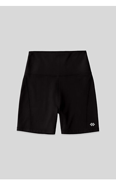 TommyLife Siyah Kemer Detaylı Yüksek Bel Slim Fit Kısa Biker Kadın Tayt - 91017