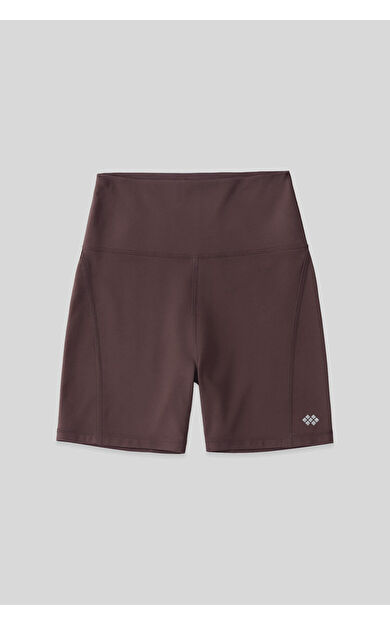 TommyLife Kahverengi Kemer Detaylı Yüksek Bel Slim Fit Kısa Biker Kadın Tayt - 91017