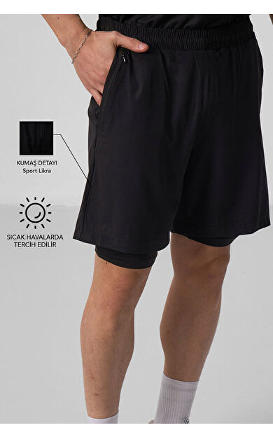 TommyLife Siyah İnce Yumuşak Standart Fit Erkek Taytlı Şort - 81287