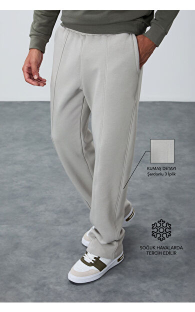 TommyLife Taş Pamuklu Kalın İçi Tüylü Yumuşak Dokulu Oversize Nakışlı Erkek Eşofman Altı -82146