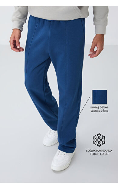 TommyLife Parlament Pamuklu Kalın İçi Tüylü Yumuşak Dokulu Oversize Nakışlı Erkek Eşofman Altı -82146