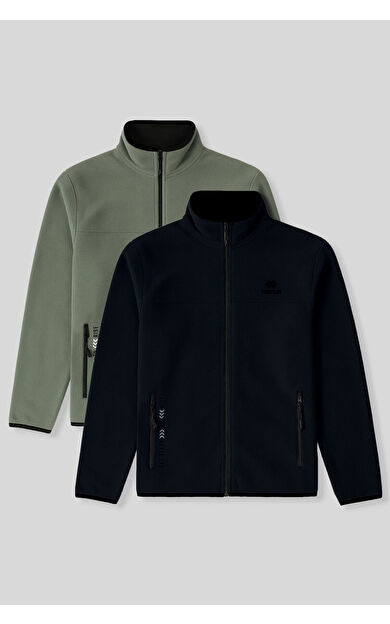 TommyLife Standart Kalıp Dik Yaka 2li Paket Lacivert-Çağla Erkek Polar Sweatshirt - 87992